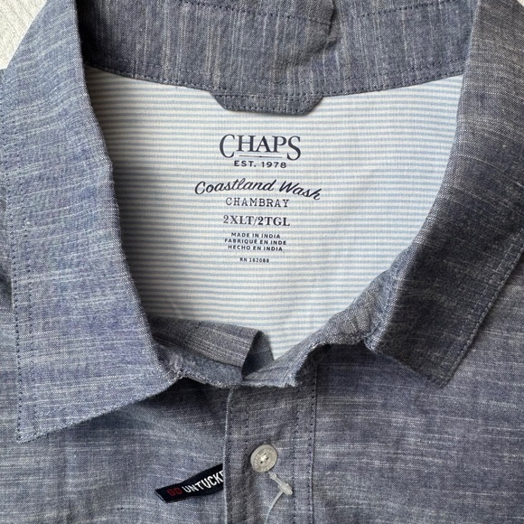 NWT Chaps Short Sleeve Coastland Wash Chambray Big & Tall Button-up Shirt 2XLT - Picture 8 of 11